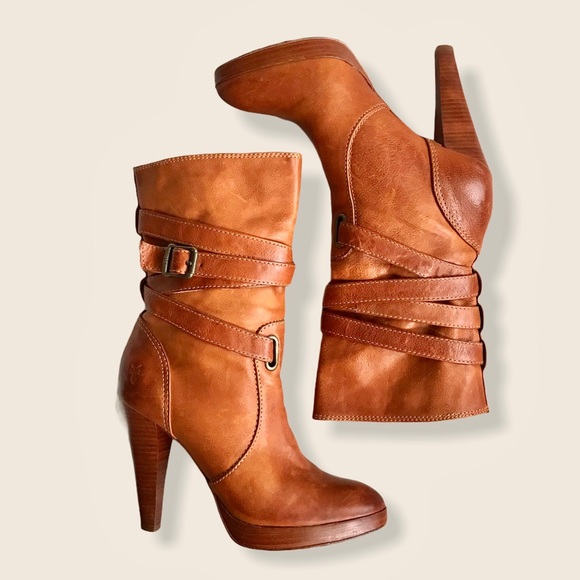 Frye Harlow Multi-Strap Cognac Cute Stiletto Boots - Picture 15 of 15